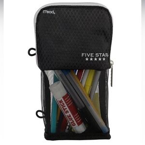 Five Star Stand 'N Store Pencil Pouch, Fits 3-Ring Binder,, Black/Gray NWT